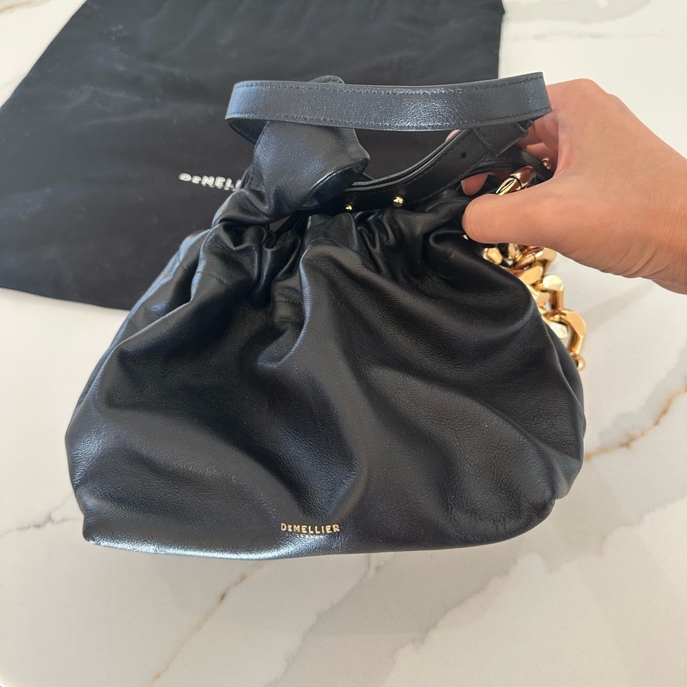 DeMellier black leather & gold chain crossbody “Santa Monica” bag